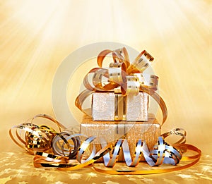 Gift box in gold wrapping paper