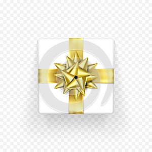 Gift box golden bow ribbon vector design Birthday, New Year Christmas gifts