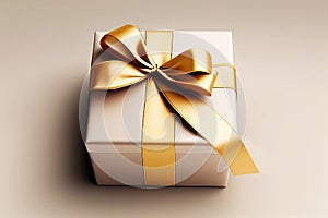 Gift box with golden ribbon. Generative ai