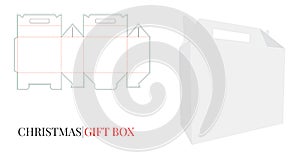 Gift Box with Handle Template with die cut lines. Vector with die cut / laser cut layers. Delivery Box with Handle