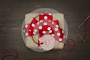 Gift box handmade dotted red tape and label,