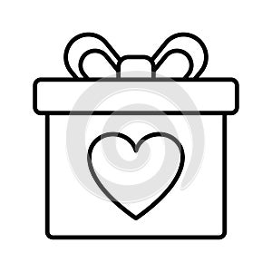 Gift box with heart icon. Love symbols