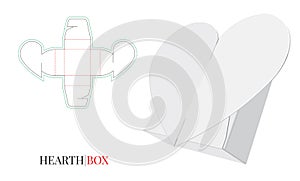 Gift Box Heart Template, Cut and fold, Vector with die cut / laser cut layers. Self Locking Box Illustration, Packaging Design.