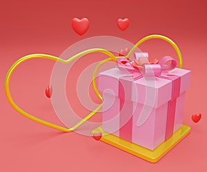 Gift box and hearts 3D render valentine\'s day concept