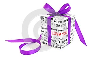 Gift box with I love you superscription photo