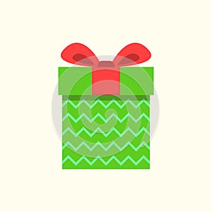 Gift box icon with ribbon and bow. Present package for Christmas or Birthday celebration. Design element for surprise, party