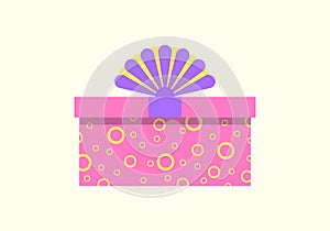 Gift box icon with ribbon and bow. Present package for Christmas or Birthday celebration. Design element for surprise, party