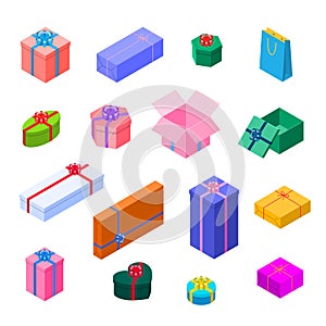 Gift Box Icon Set 3D Isometric View. Vector