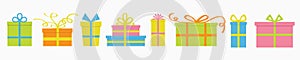 Gift box icon set. Cute cartoon decoration element. Happy Birthday Christmas greeting card template. Flat design. White background