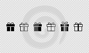 Gift box icon set. New Year, Christmas. Birthday concept. Surprise present. Isolated transparent background. EPS 10