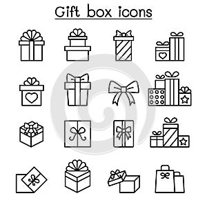 Gift box icon set in thin line style