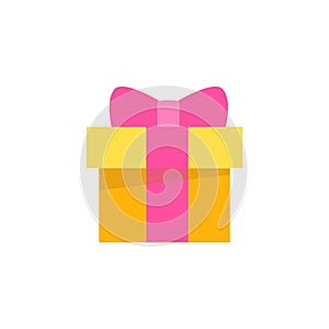Gift Box Isolated on White Background in Flat Style. XMAS or Birthday, Holiday Present Template. Beautiful Simple Giftbox. Vector