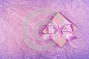 Gift box on marble background. Gift box copy space