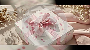 Gift Box Mockup with Bow Mockup. Creative realistic minimal banner