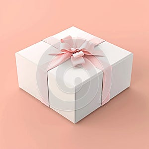Gift box mockup on peach background, white gift box