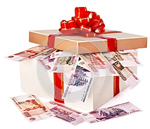Gift box with money Russian rouble. photo