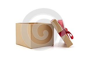 Gift box open lid on isolated on white background with romantic, presents for Christmas day or valentine day.