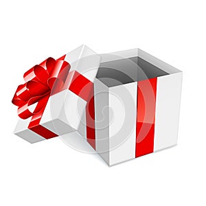 Gift box open with red ribbons