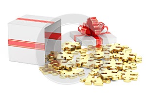 Gift box with pieces of the puzzle, 3D rendering