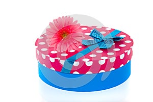 A gift-box with a pink gerbera