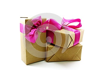 Gift box with pink ribbon bow