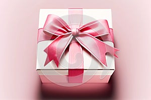 Gift box with pink ribbon. Generative ai