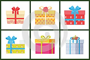 Gift box present wrapped package icon vector set.