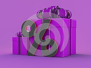 Gift box in purple paper isolated at violet background. 3D