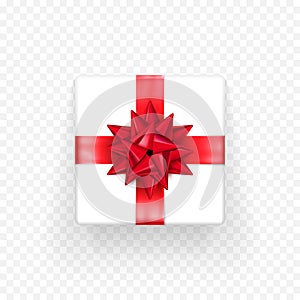 Gift box red bow ribbon vector template Birthday, New Year Christmas gifts