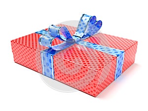 Gift box. Red box decorated with blue bow