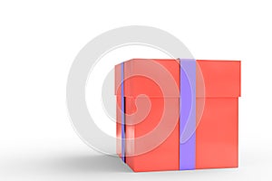 Gift box red color with blue ribbon isolated 3d illustration