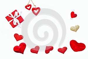 Gift box red with hearts on isolated white background .Concept Valentine's Day, Mother's Day, Birthday.