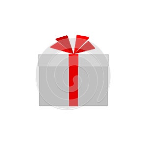 Gift box with red ribbon bow Isolated on white background Simple flat gift box icon Design element for advertising greeting cards