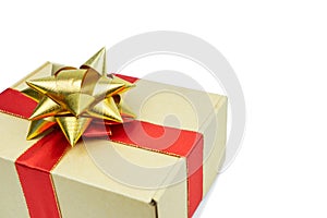 Gift box and red ribbon with copy space on isolated