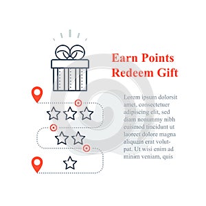 Gift box, reward program, incentive present, win special prize, earn loyalty points