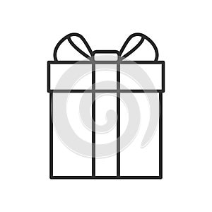 Gift Box with Ribbon Outline Icon on White