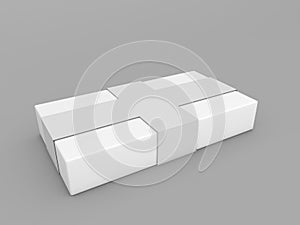 Gift box with ribbons white paper on a gray background.