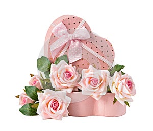 Gift box and rose flowers