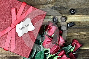 Gift Box with Roses and Chocolate