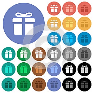 Gift box round flat multi colored icons