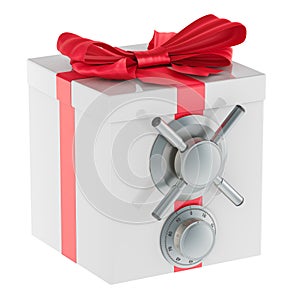 Gift box with safe combination lock and metal handle safe, 3D rendering