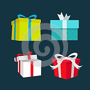 Gift Box Set. Vector Present Boxes Isolated on dark Background.