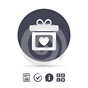 Gift box sign icon. Present symbol.