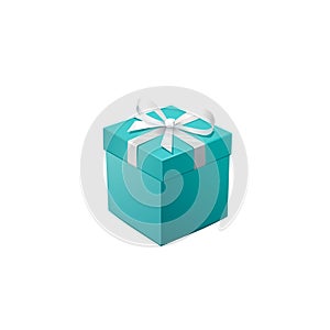 Gift Box and silver Confetti. Turquoise jewelry box. Template for cosmetics and jewelry shops. Christmas Background