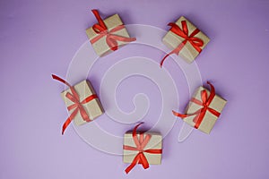 Gift box with space copy on purple background