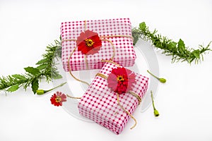 Gift box for special in christmas and new year festival day with flowers