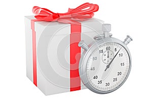 Gift box with stopwatch, gift concept. 3D rendering