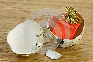 Gift box surprise concept, open egg shells symbol of born