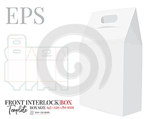 Gift Box Template, Front interlock Box, vector, template with die cut / laser cut lines. White, clear, blank, isolated Gift Box photo