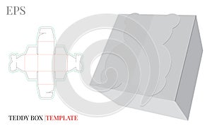 Gift Box Template, Vector with die cut / laser cut lines. Candy Box Teddy Bear. White, blank, clear, isolated Candy Box mock up